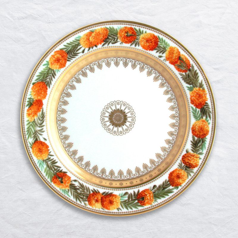 Assiette à dessert Tagétès élevé L608/6852 Botanique - Ancienne Manufacture Royale