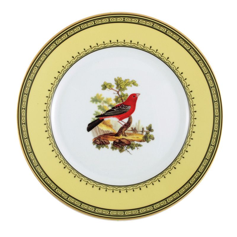 Assiette plate Gros-bec du Canada Jardin du roi - Ancienne Manufacture Royale