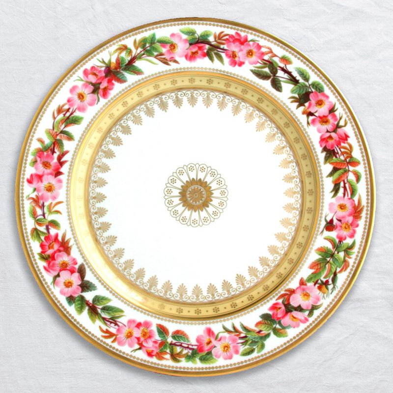 Assiette plate Rosier feuilles rougeâtres L608/6846 Botanique - Ancienne Manufacture Royale