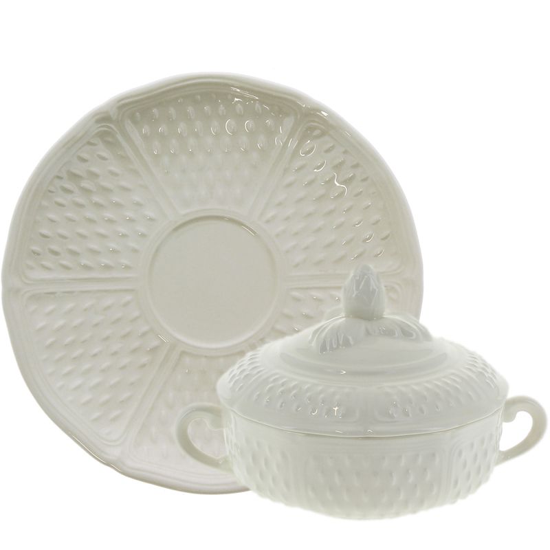 Boite/2 Tasses et soucoupes à bouillon couvertes 11512PTB34 Pont aux choux blanc - Gien