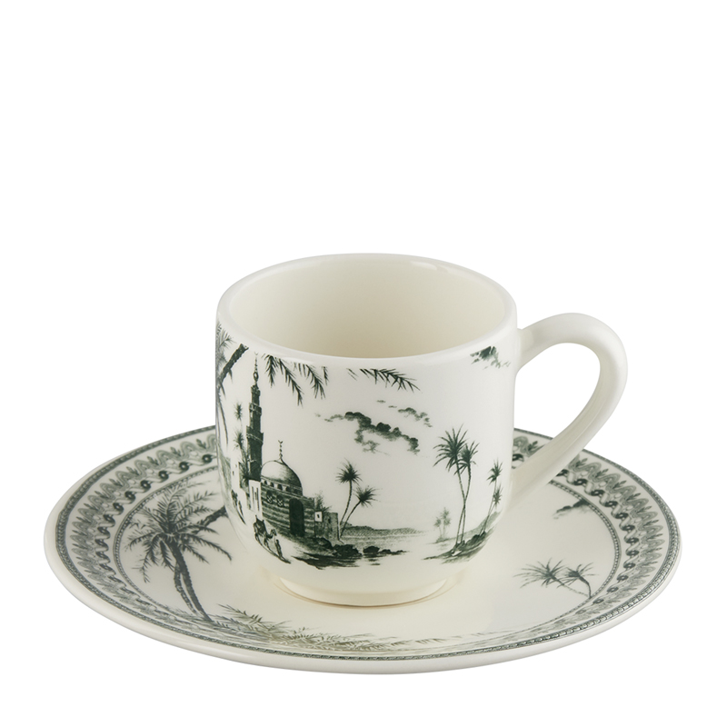 Boîte/2 Tasses et soucoupes à café Vue d'Orient 18412PTM01 Les Dépareillées vert - Gien