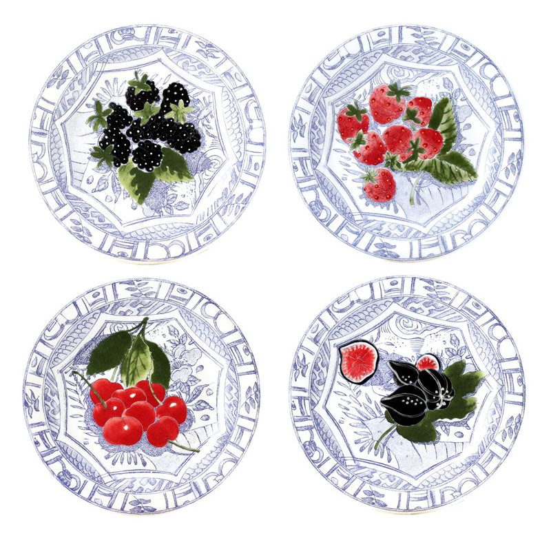 Boite/4 Assiettes à canapés assorties fruits 1292B4BX50 Oiseau bleu fruits - Gien