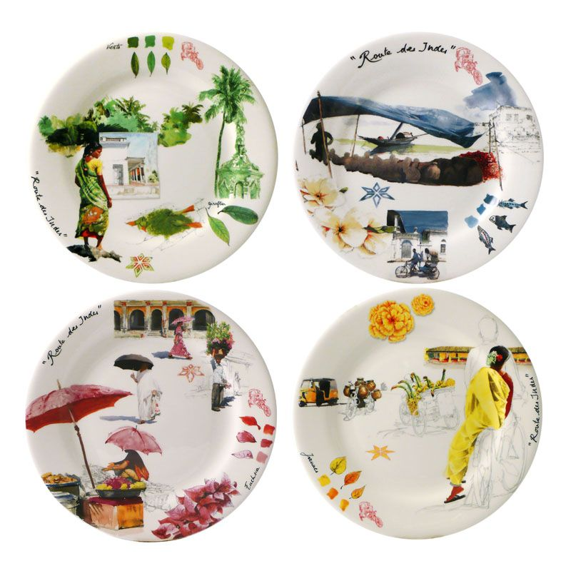 Boite/4 assiettes à dessert 1748B4AD50 Route des Indes - Gien