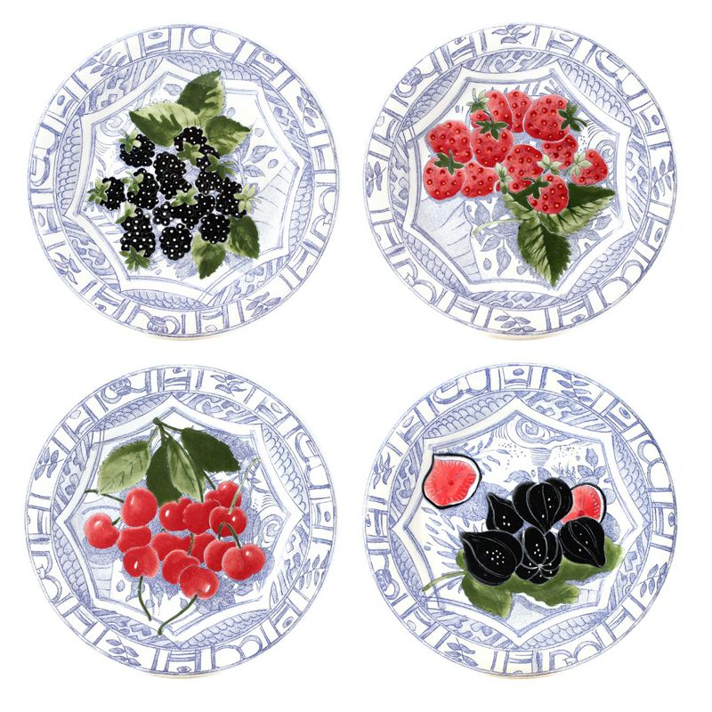 Boite/4 Assiettes à dessert asorties fruits 1292B4AD50 Oiseau bleu fruits - Gien