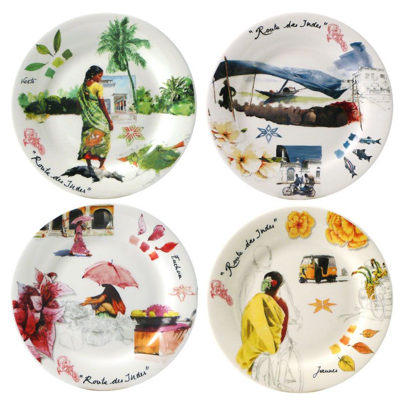 Boite/4 assiettes canapés 1748B4BX50 Route des Indes - Gien
