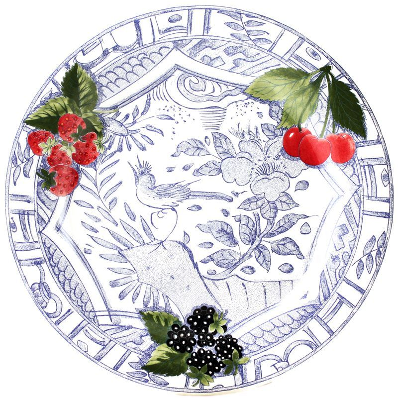 Boite/4 Assiettes plates fruits 1292B4A450 Oiseau bleu fruits - Gien