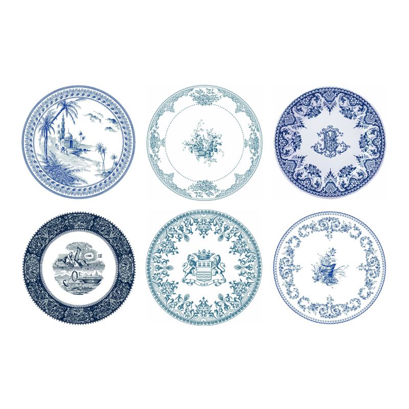 Boîte/6 Assiettes plates assorties 1849B6AM26 Les Dépareillées bleu - Gien