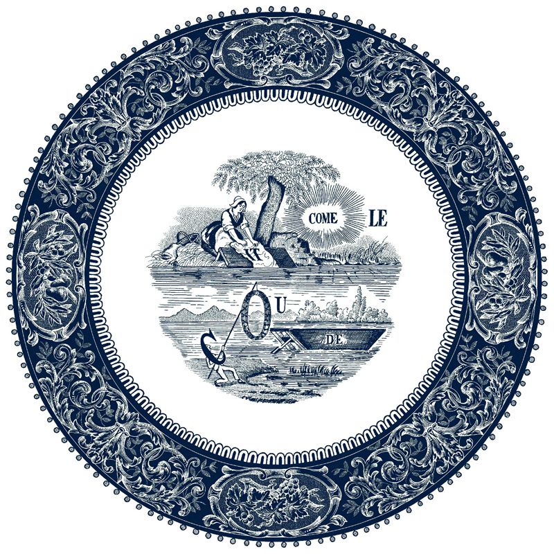 Boîte/4 Assiettes plates Rébus 1849B4M550 Les Dépareillées bleu - Gien