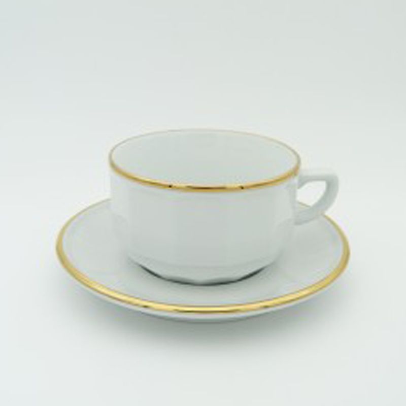 Boite/6 tasses et soucoupes à chocolat blanche bord or 006739 Flora Apilco - Deshoulières