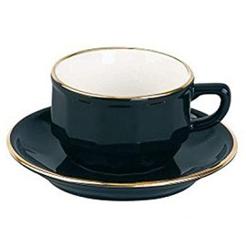 Boite/6 tasses et soucoupes à chocolat noire bord or 006741 Flora Apilco - Deshoulières
