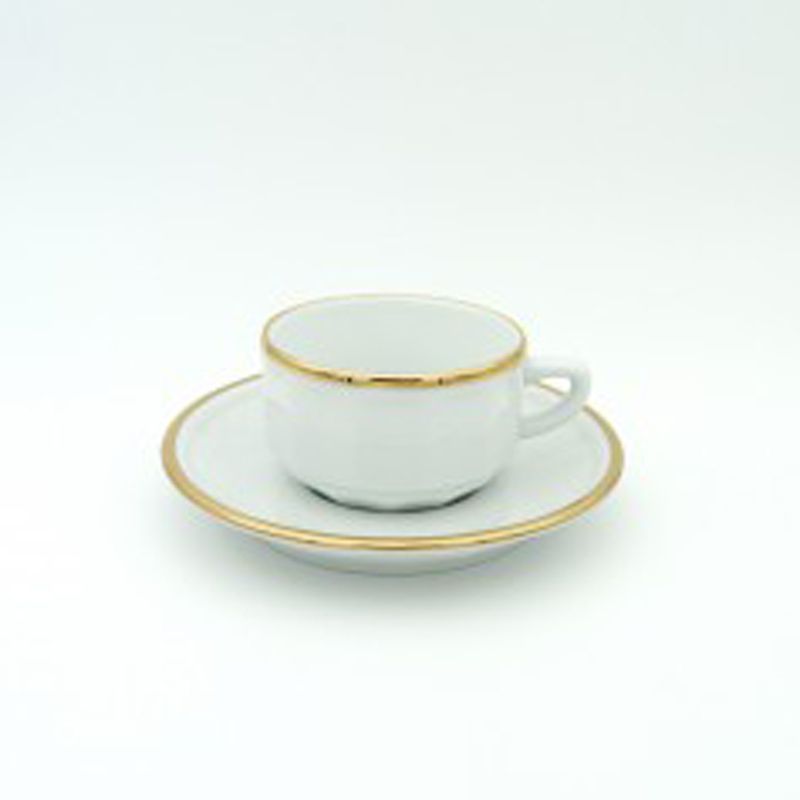 Boite/6 tasses et soucoupes à moka blanche bord or 006785 Flora Apilco - Deshoulières