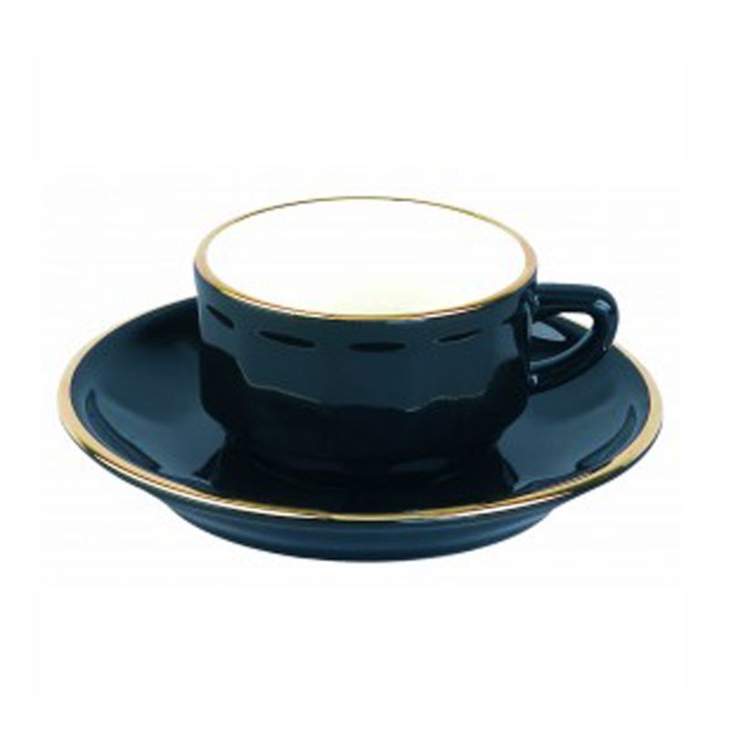 Boite/6 tasses et soucoupes à moka noire bord or 006787 Flora Apilco - Deshoulières