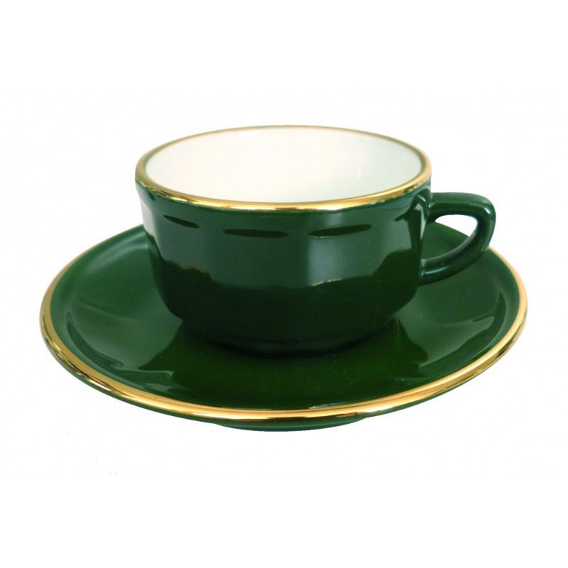 Boite/6 tasses et soucoupes à moka vert empire bord or 006786 Flora Apilco - Deshoulières