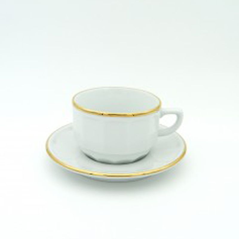 Boite/6 tasses et soucoupes à thé blanche bord or 006808 Flora Apilco - Deshoulières