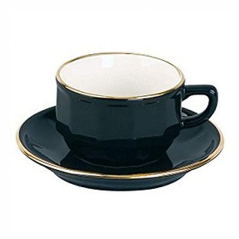 Boite/6 tasses et soucoupes à thé noire bord or 006810 Flora Apilco - Deshoulières