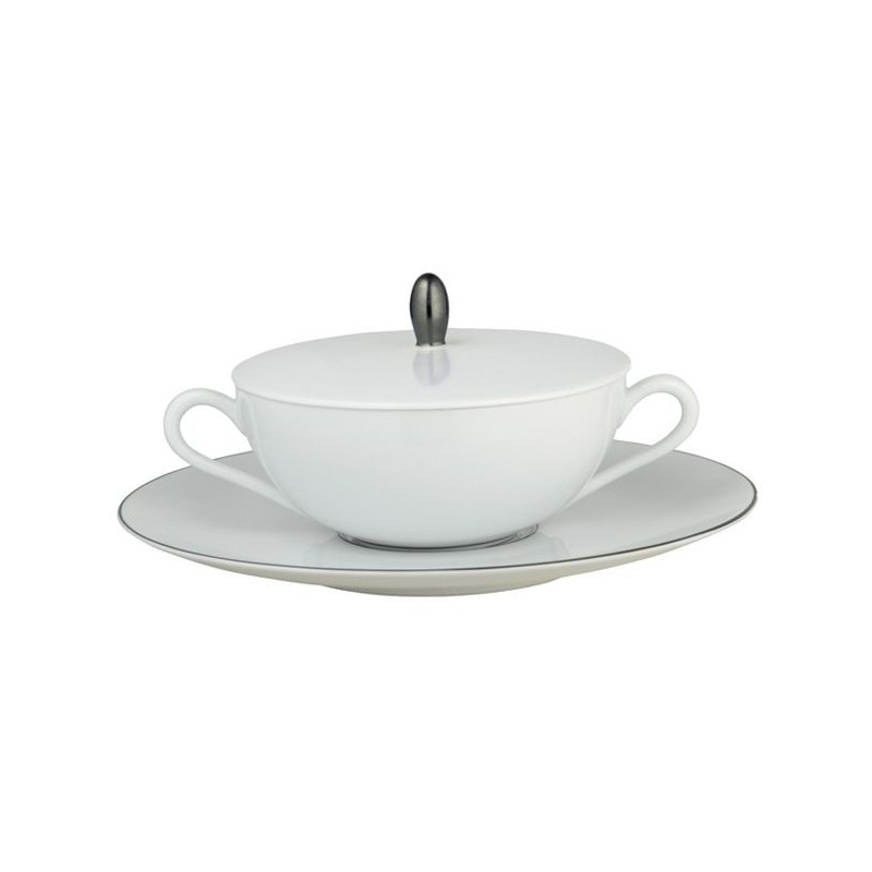 Bol et soucoupe à bouillon avec couvercle Monceau platine - Raynaud