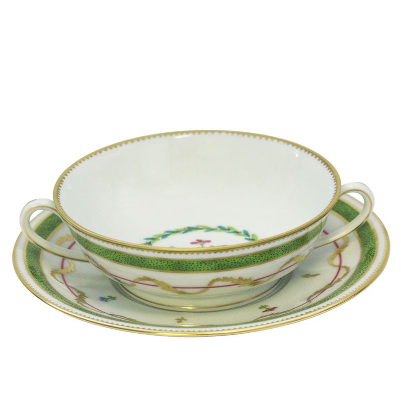 Bol et soucoupe bouillon Vieux Paris Vert - Haviland