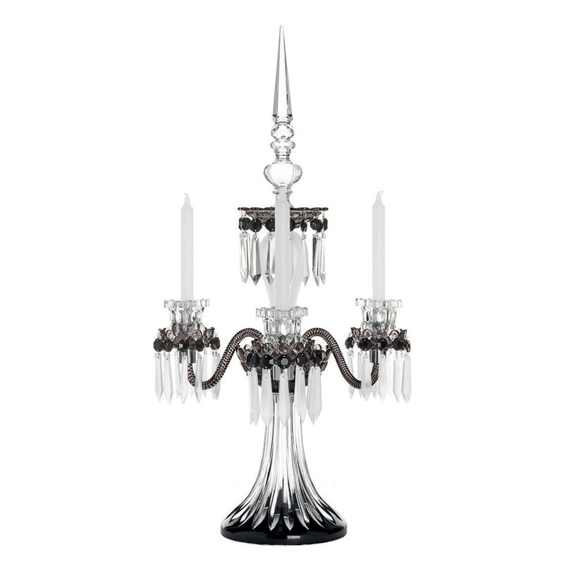Candélabre 3 bougies Noir/Cristal satiné/Flanelle 3T03250S0 Arlequin - Saint Louis