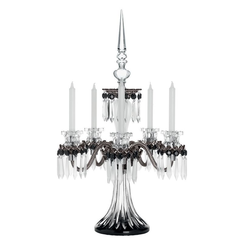 Candélabre 5 bougies Noir/Cristal satiné/Flanelle 3T05250S0 Arlequin - Saint Louis