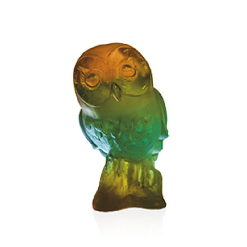 Chouette Edwige verte ambre 05306 Chouette -Daum