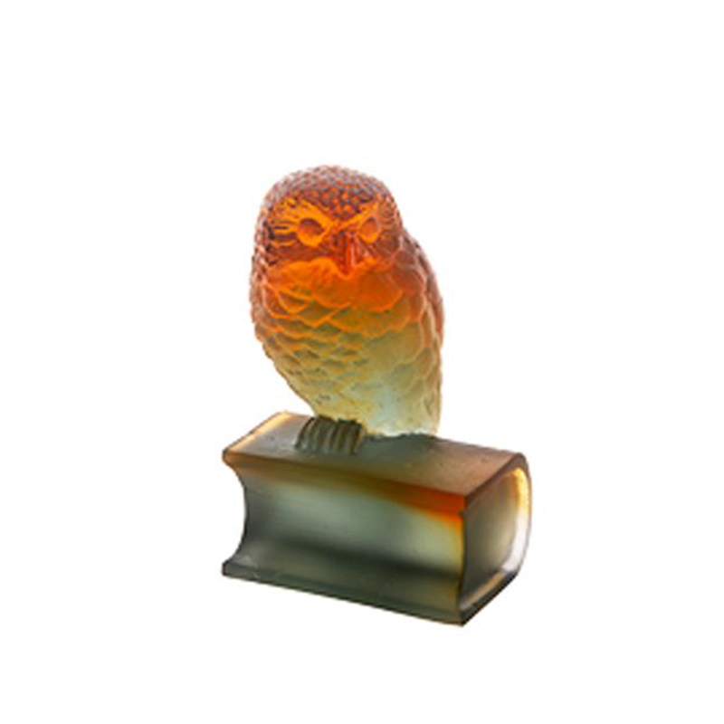 Chouette sur livre ambre gris 03465-1 Chouette -Daum