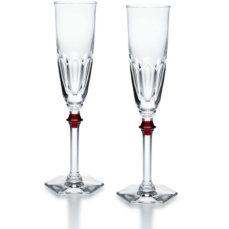 Set/2 champagne flutes red knob 2807194 Harcourt Eye - Baccarat