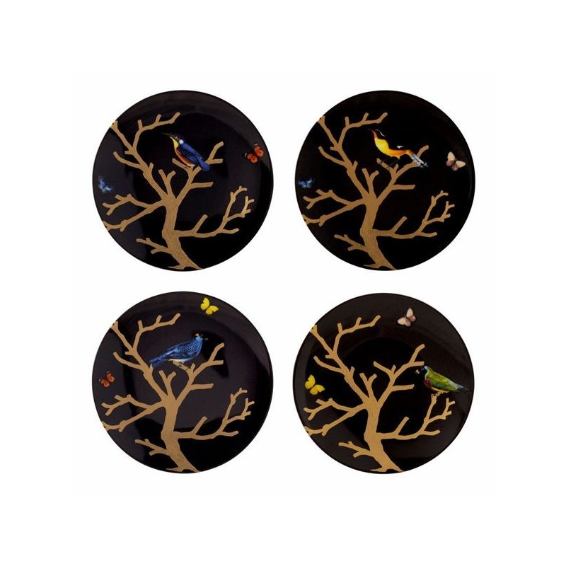 Coffret/4 assiettes ébène 2488/2551-4  Aux oiseaux - Bernardaud