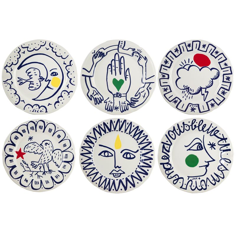 Coffret de 6 assiettes plates extra assorties 1860B6AM26 Archipel Sentimental - Gien