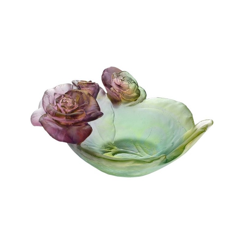 Coupelle verte et rose 05289 Roses passion - Daum