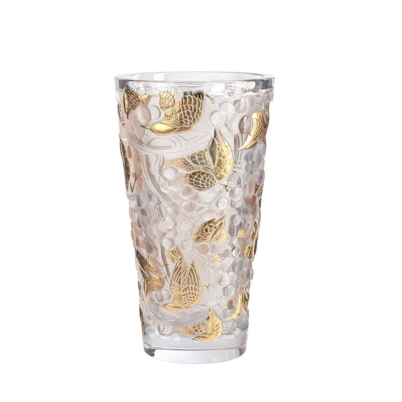 Merles & Raisins clear and gold 10732600 Vase - Lalique