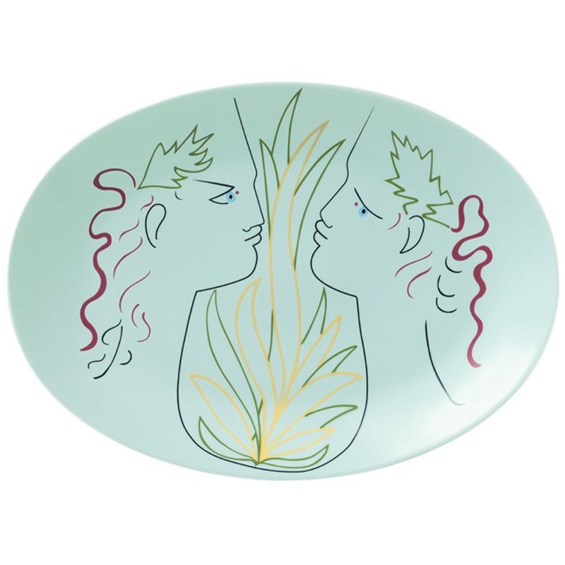 Plat ovale Orphée et Eurydice vert 0662-37-502042 Jean Cocteau - Raynaud