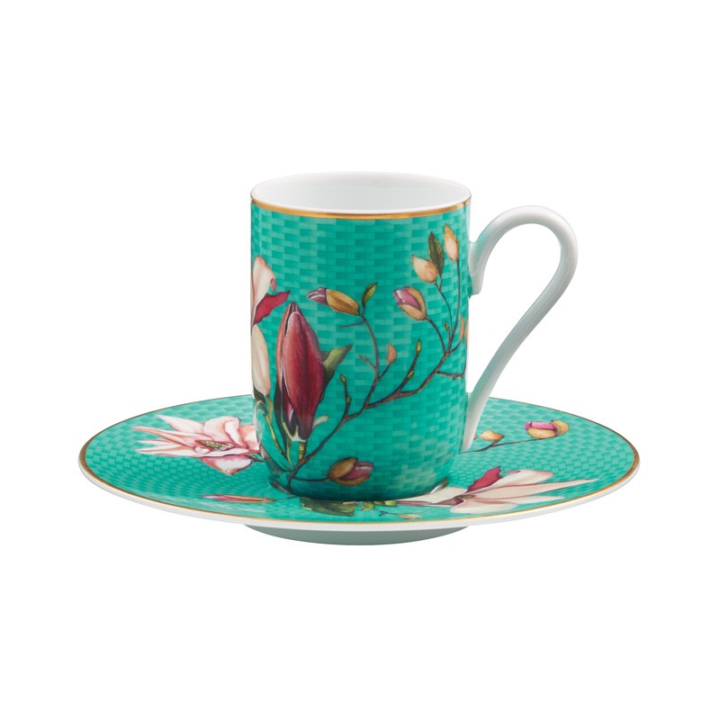 Tasse et soucoupe à café Magnolia turquoise (Avec coffret) Trésor fleuri - Raynaud