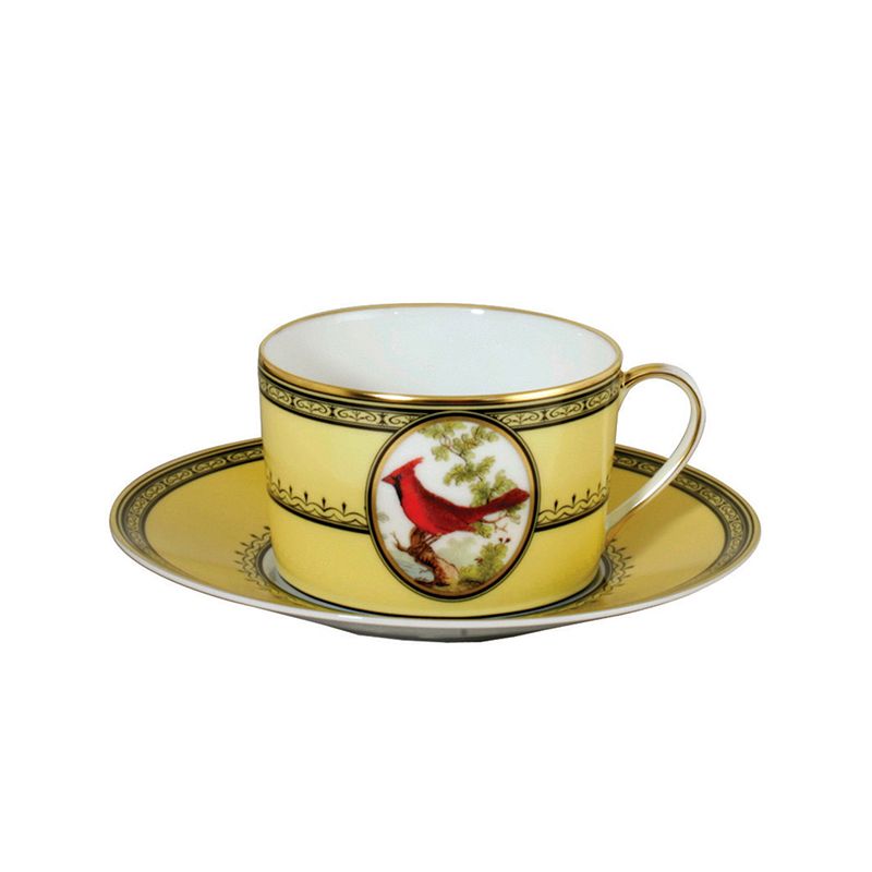 Tasse et soucoupe à déjeuner Cardinal huppé de Virginie Jardin du roi - Ancienne Manufacture Royale