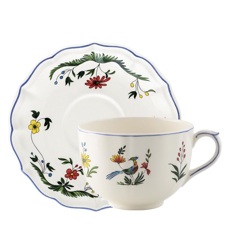 Tasse et soucoupe à déjeuner jumbo 01111PTJ26 Oiseau de paradis - Gien