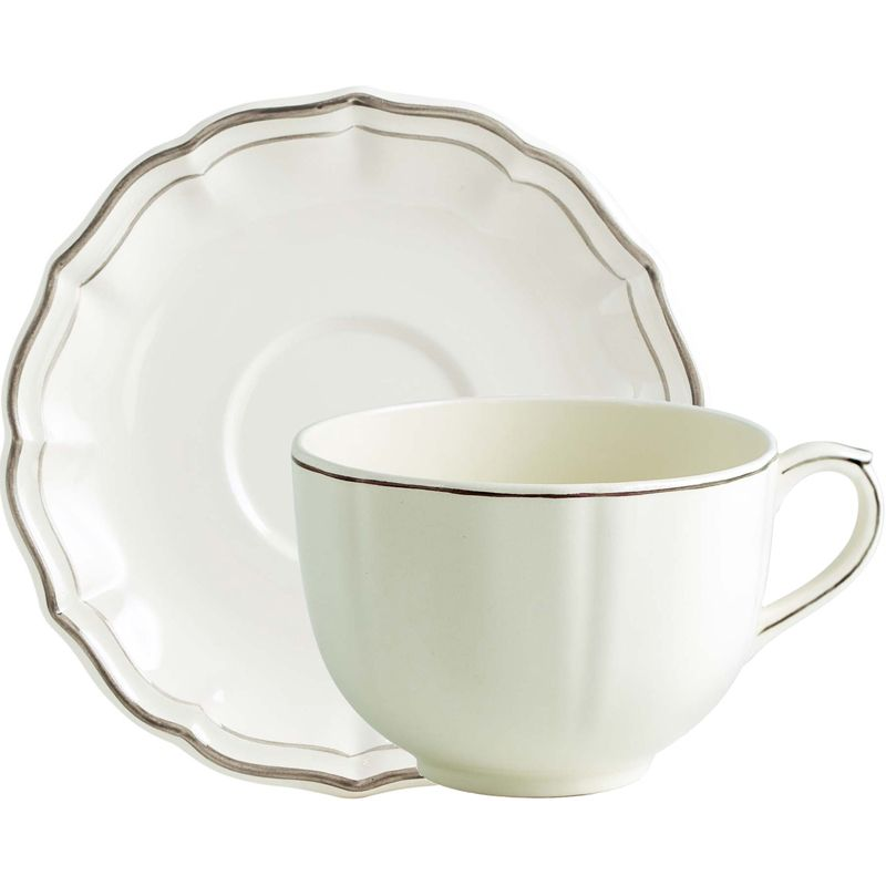 Tasse et soucoupe à déjeuner jumbo 16921PTJ26 Filets taupe - Gien