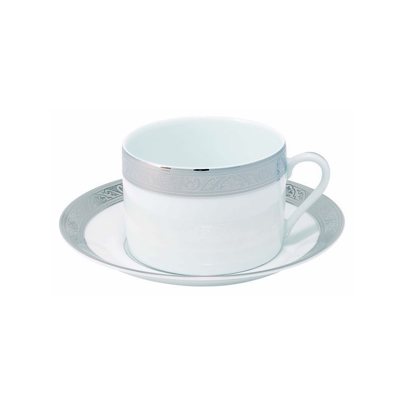 Tasse et soucoupe à déjeuner 022497 Royal Trianon platine - Deshoulières