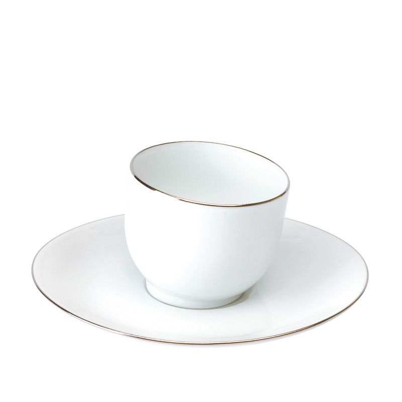 Tasse et soucoupe à moka sans anse 023854 Galet platine - Deshoulières