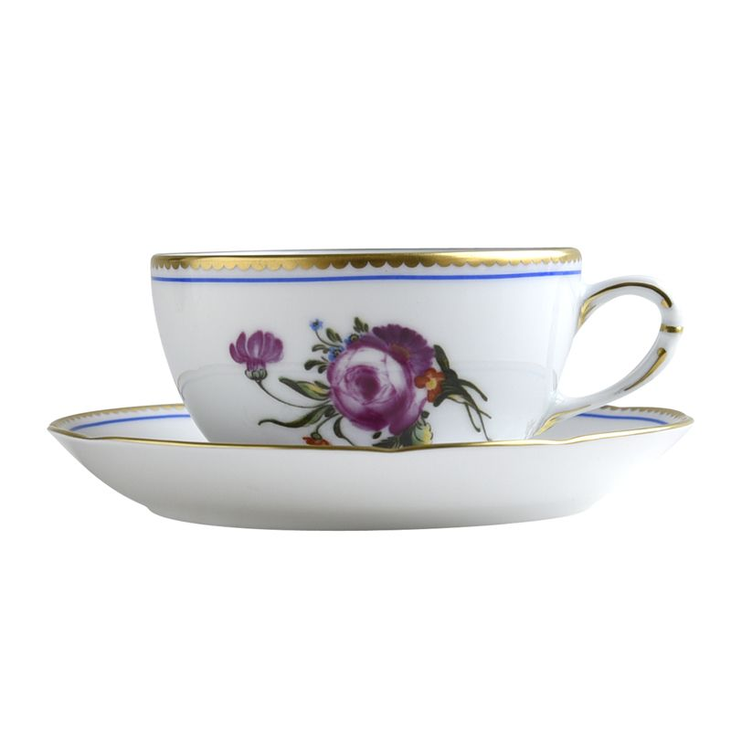 Tasse et soucoupe à thé L003/89 A la Reine - Ancienne Manufacture Royale