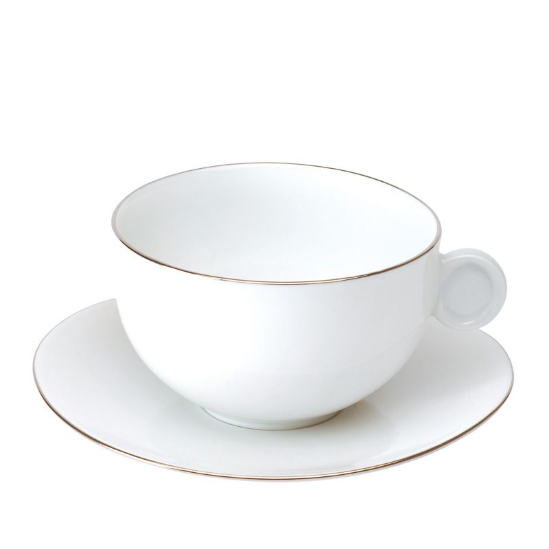 Tasse et soucoupe à thé avec anse 016554 Galet platine - Deshoulières