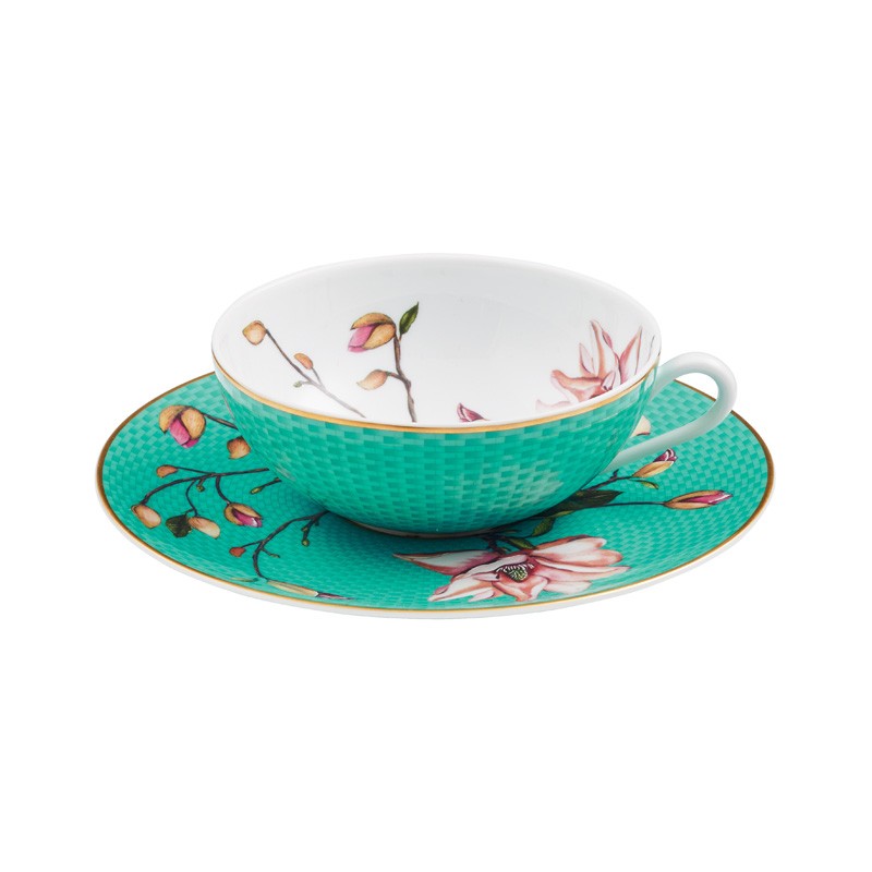 Tasse et soucoupe à thé Magnolia turquoise (Avec coffret) Trésor fleuri - Raynaud