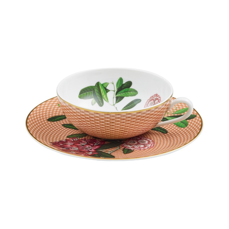 Tasse et soucoupe à thé Rhododendron beige (Avec coffret) Trésor fleuri - Raynaud