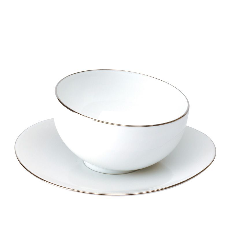 Tasse et soucoupe à thé sans anse 016551 Galet platine - Deshoulières
