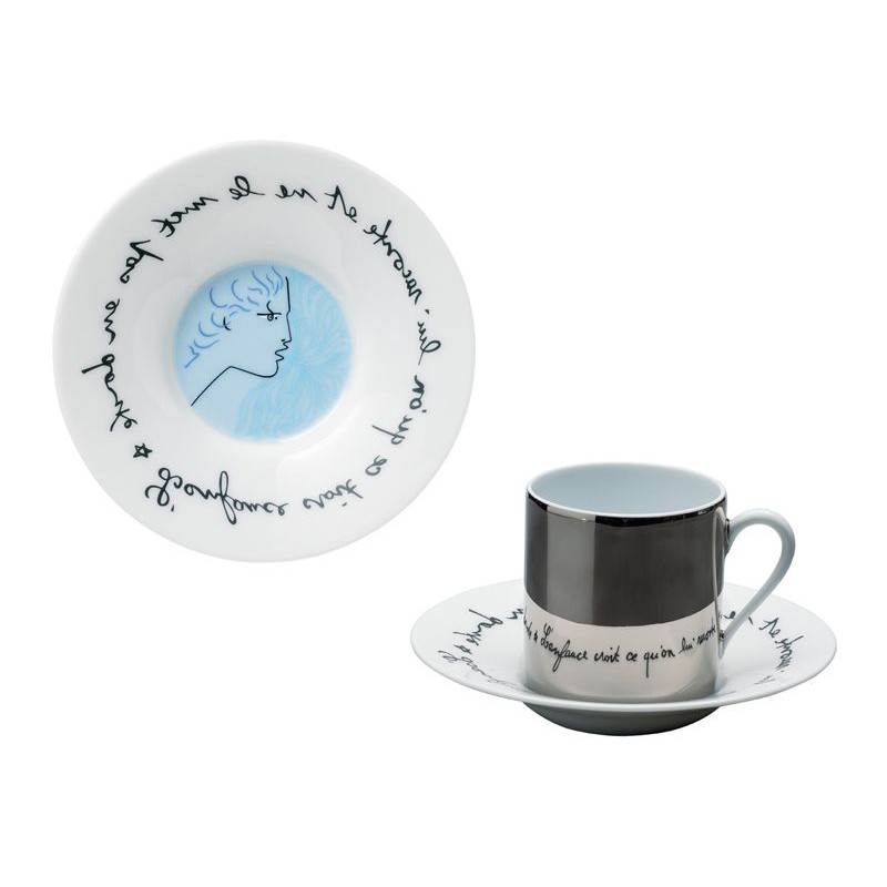 Tasse et soucoupe café Portée bleu 0661-19-852013 Jean Cocteau - Raynaud