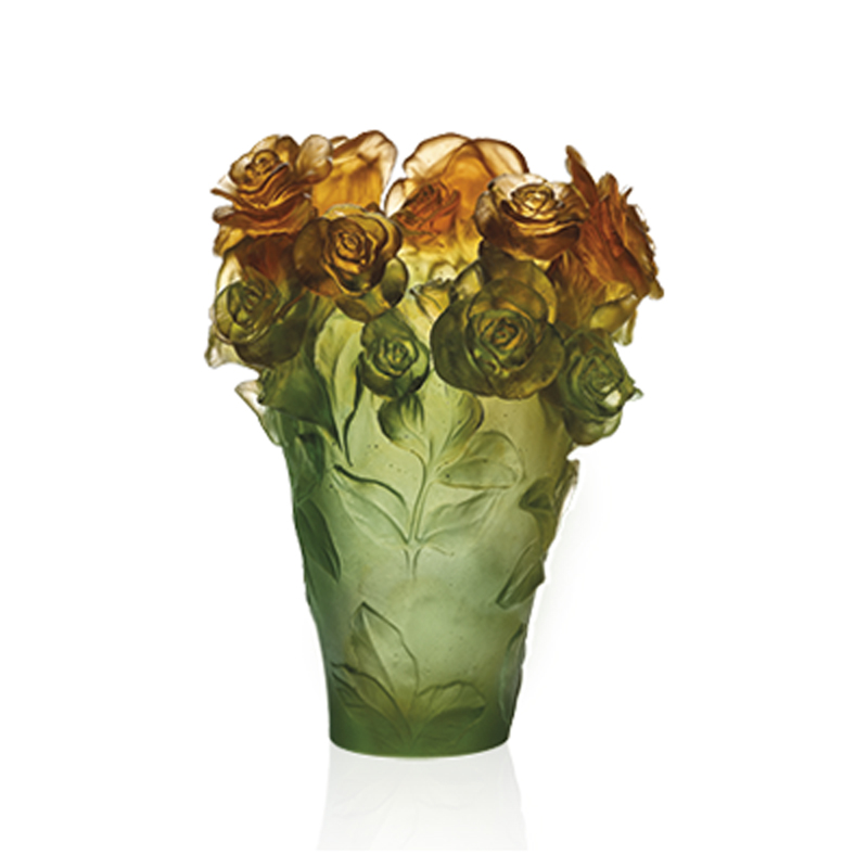 Vase orange et vert 05282-2 Roses passion - Daum