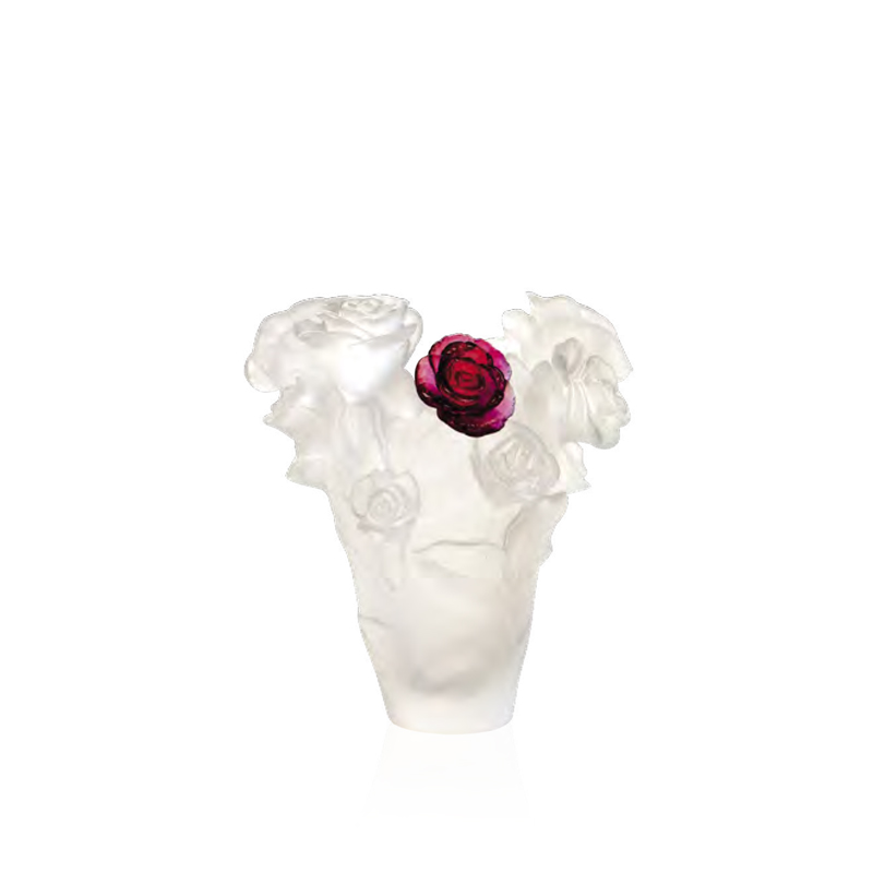 Vase blanc fleur rouge 05287-6 Roses passion - Daum