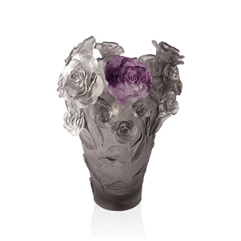 Vase gris et fleur violette  05308-3 Roses passion - Daum