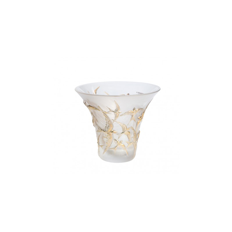Hirondelles flared clear and gold stamped 10624000 Vase - Lalique