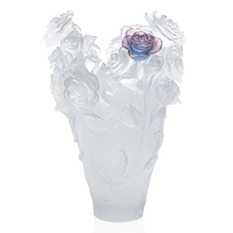 Vase magnum blanc/fleur verte rose 05106-08 Roses passion - Daum