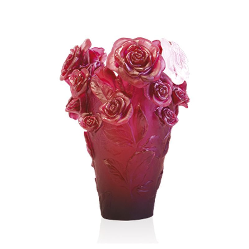 Vase rouge et fleur blanche 05308-1 Roses passion - Daum